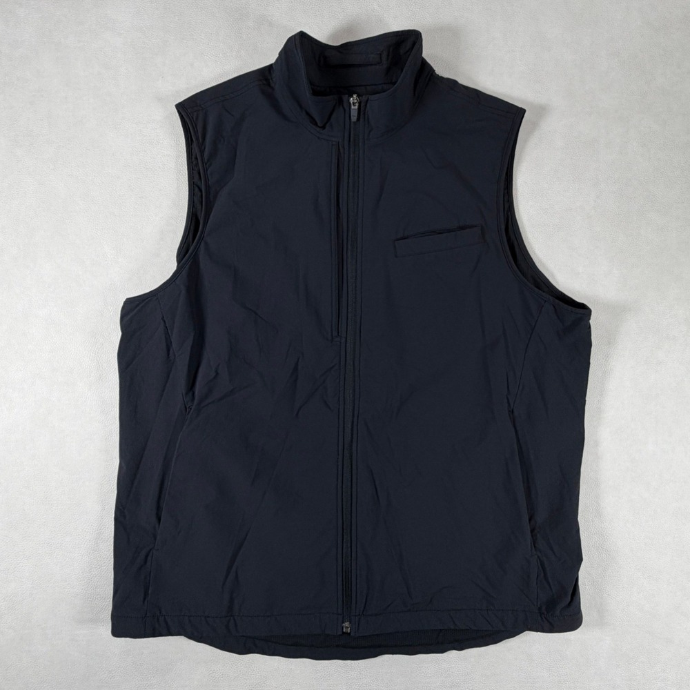 Duluth Trading Co Mens XL Black Full Zip Stretch Utility Vest Mock Neck